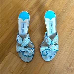 Jimmy Choo Floral Sandals - Cream and Teal